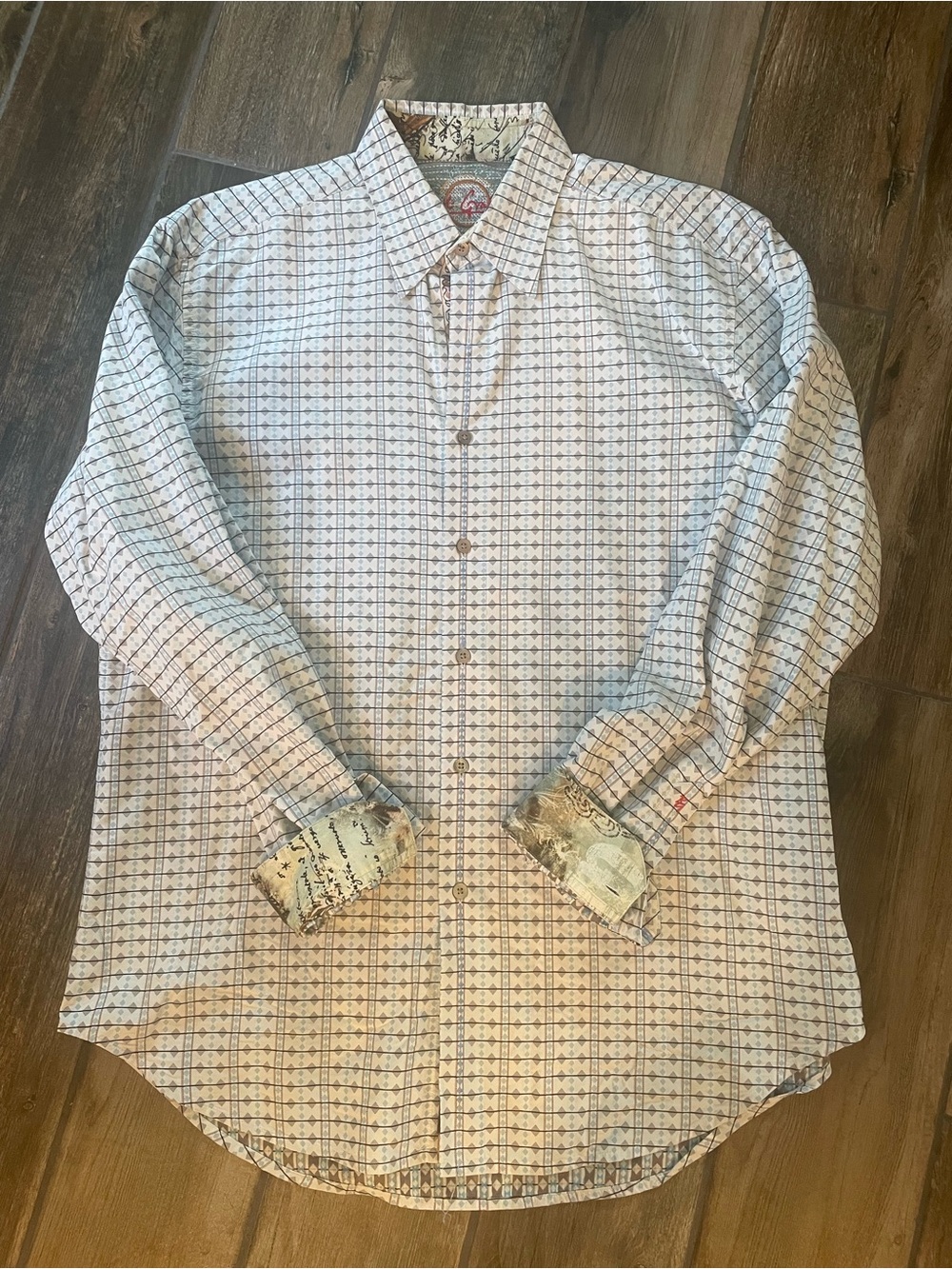 Robert Graham Men's White and Tan Patterned Dress Shirt